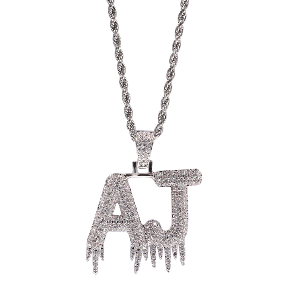 Custom TopBling A-Z Baguette Letters Ice Name Pendant Necklace Bling 18K Real Gold Plated Hip Hop Jewelry