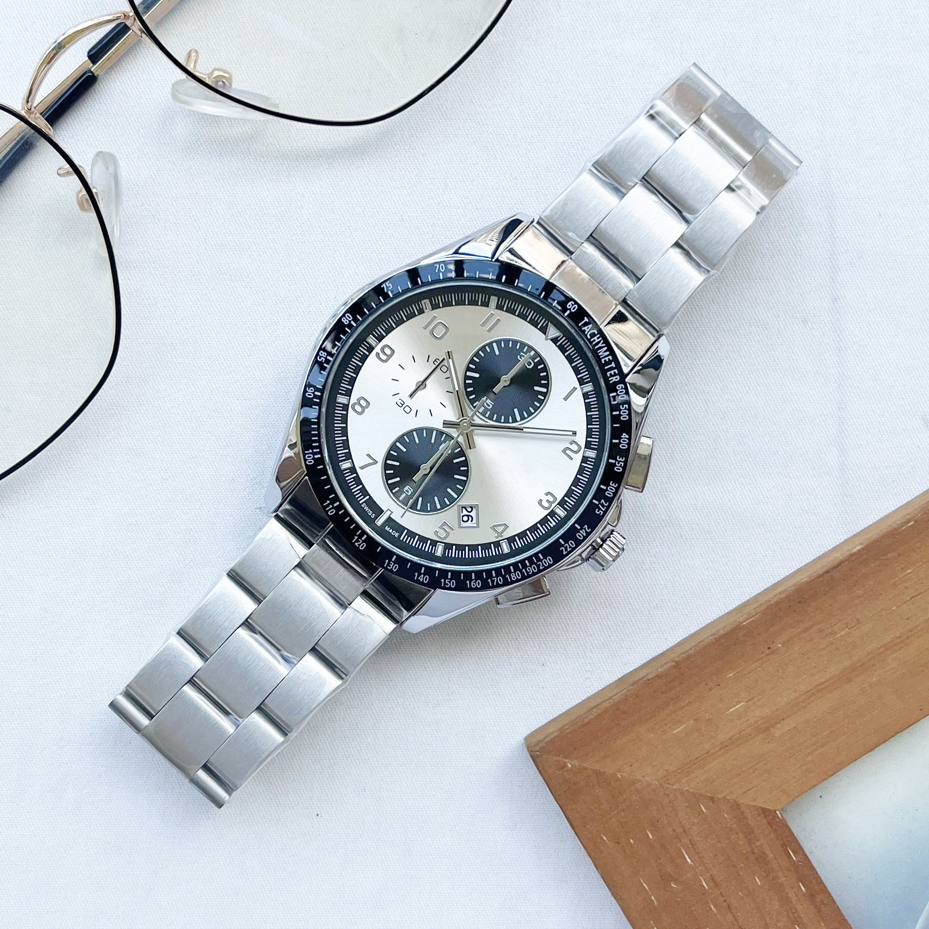 2022 New Men's Watch Fashion Luxury Business Quartz Watch Solid Steel Band Calendrier multifonctionnel Chronograph Orologio Uomo