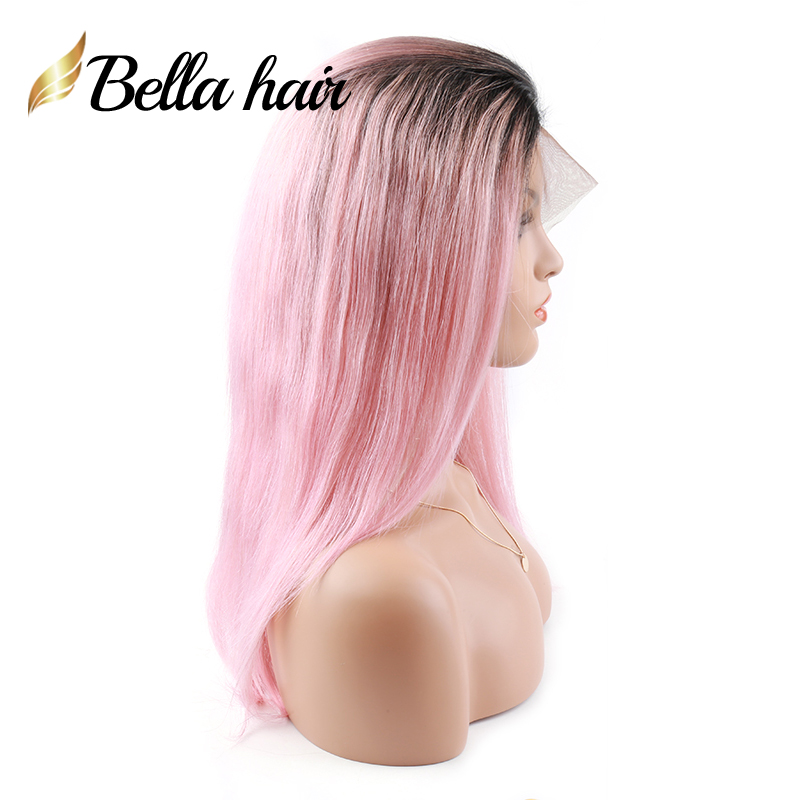 Full Lace Wigs Human Hair Colored Wig With Dark Root 1b Pink 99J Purple Burgundy Wine Red Grey Silky Straight Transparent Wigs 12-24 inch Bella Hair L