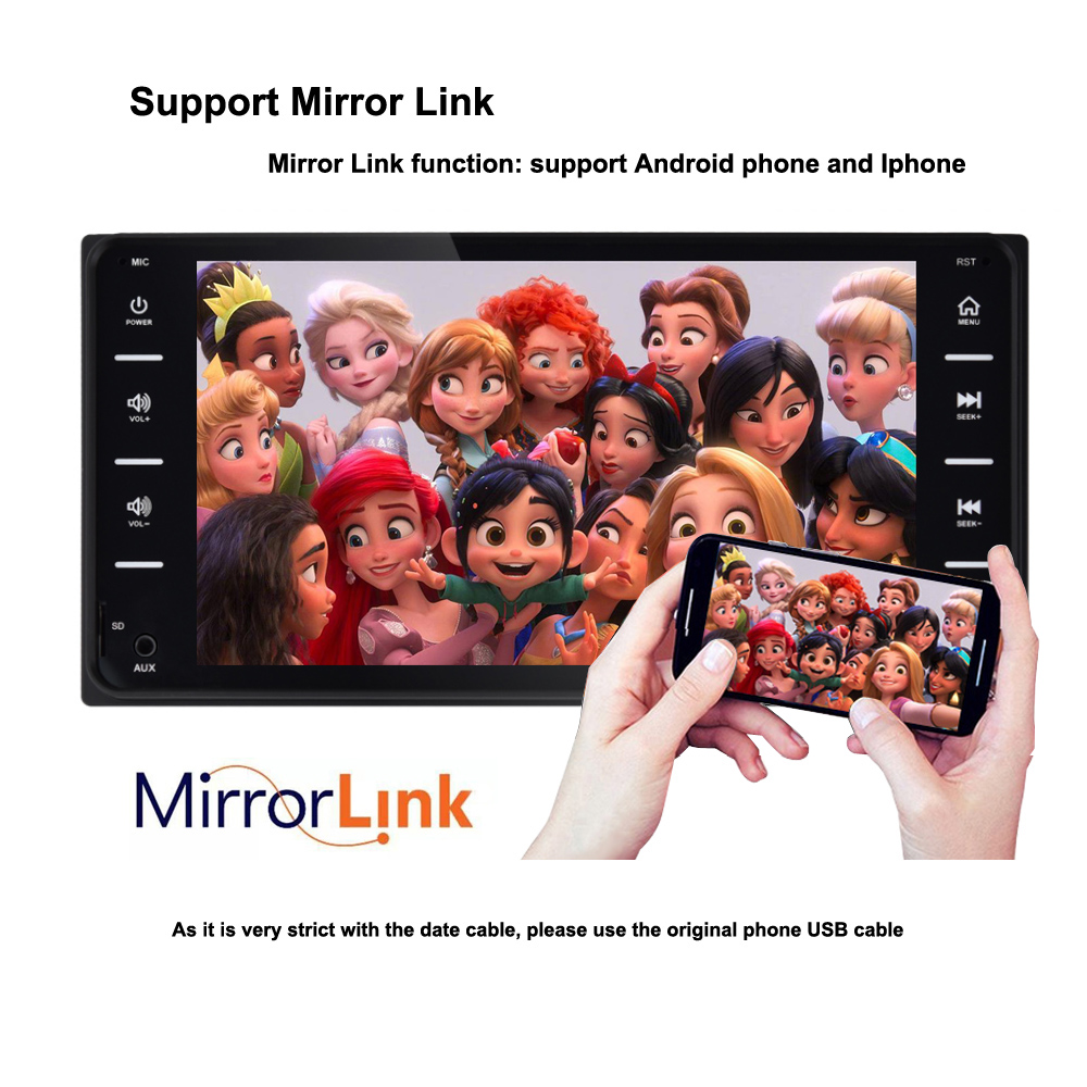 Car Audio MP5 DVD Player For Toyota Corolla 2 Din Touch Screen Android Or IOS MirrorLink Bluetooth 7" Universal FM Microphone Mp5