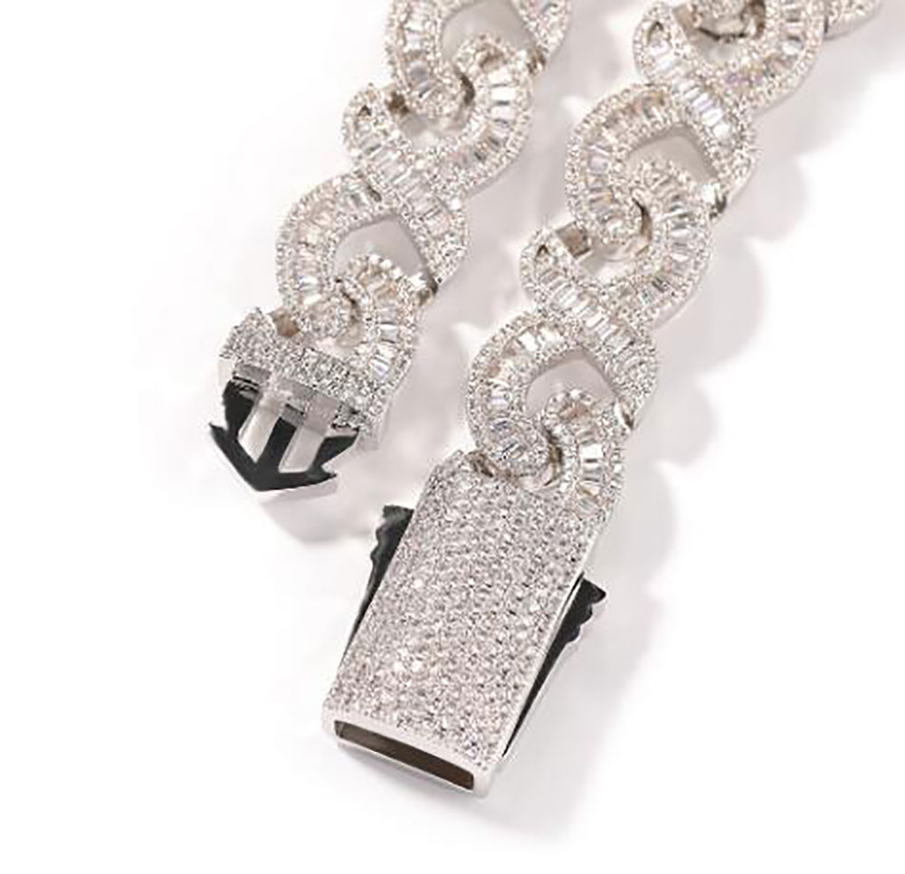 15MM Width Iced Infinity Link Chain Necklace 14K White Gold Plated Baguette Diamond Cubic Zirconia Jewelry 16inch24inch Cuban Cha