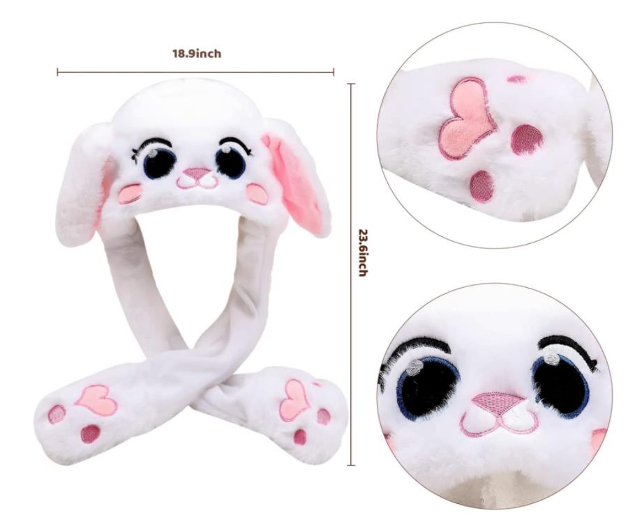 Light Up Wild Animal Plush Hat with Moving Ears Led Flashing Jumping Warm Cap Halloween Christmas Birthday Favor Fits Kids Adults