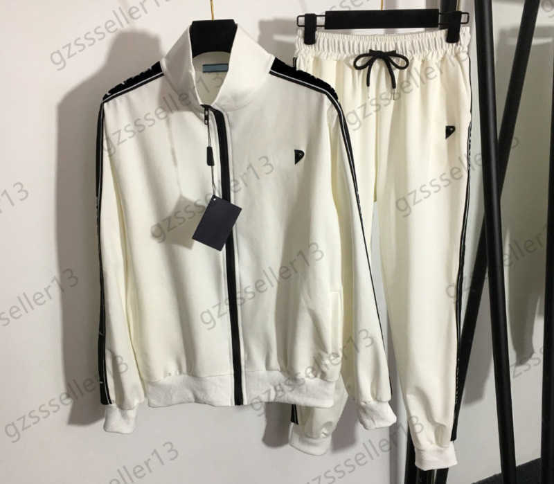 Womens Two Piece Tracksuit Classic Triangular Logo Contrasting Striped Stand-up Collar Jacket Drawstring Pleated Loose Trousers Fashion Contracted Women Suit, 17 
Womens Two Piece Tracksuit Classic Triangular Logo Contrasting Striped Stand-up Collar Jacket Drawstring Pleated Loose Trousers Fashion Contracted Women Suit, 17