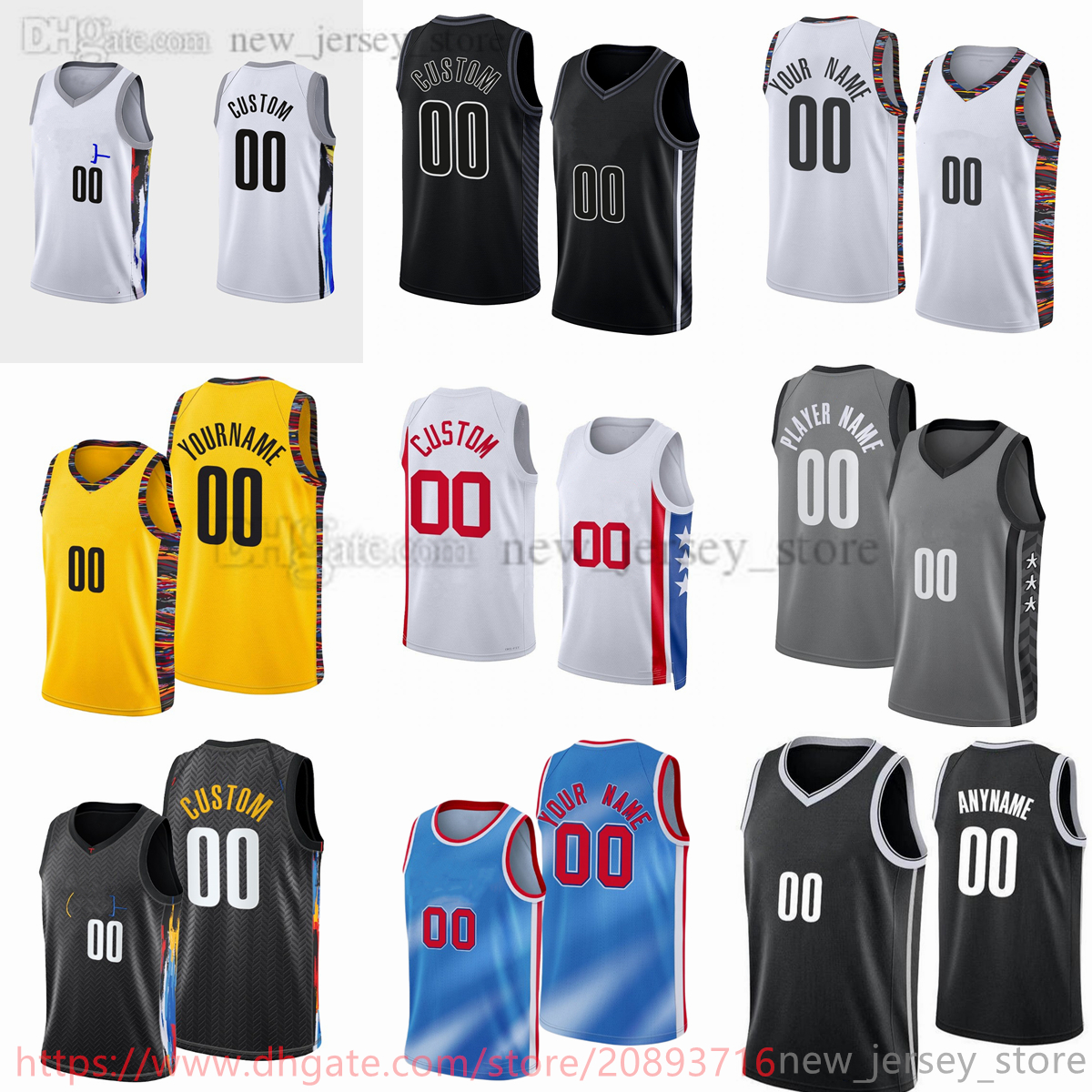 Custom Printed 2022-23 New Season Basketball Jersey 7 Kevin 11 Kyrie Durant Irving 10 Ben 12 Joe Simmons Harris 30 Seth Curry 24 Cam Thomas 20 Day'Ron Sharpe Patty 8 Mills, Printed (with team logo)