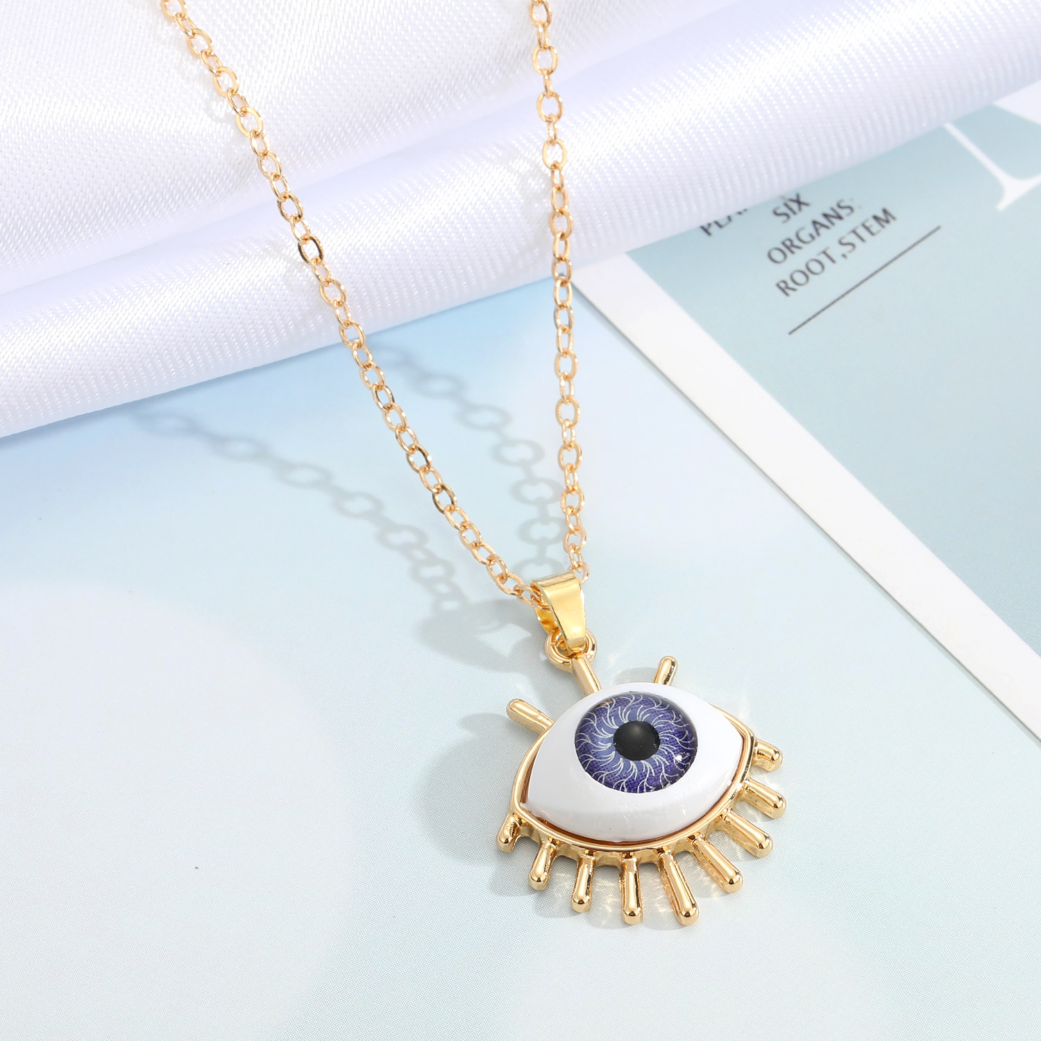 Resin Evil Eye Pendant Necklaces For Women Gift Jewelry Colored Eyelash Turkish Blue Eye Sweater Clavicle Chain Necklace