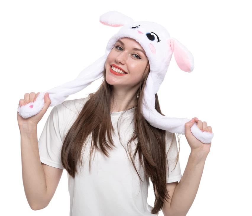 Light Up Wild Animal Plush Hat with Moving Ears Led Flashing Jumping Warm Cap Halloween Christmas Birthday Favor Fits Kids Adults