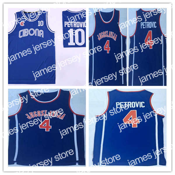 Basketball Jerseys Men's Old Time Cibona Drazen Petrovic #10 Basketball Jersey Blue Navy Drazen Petrovic #4 Jugoslavija Yugoslavia Stitched Shirts S-XXL