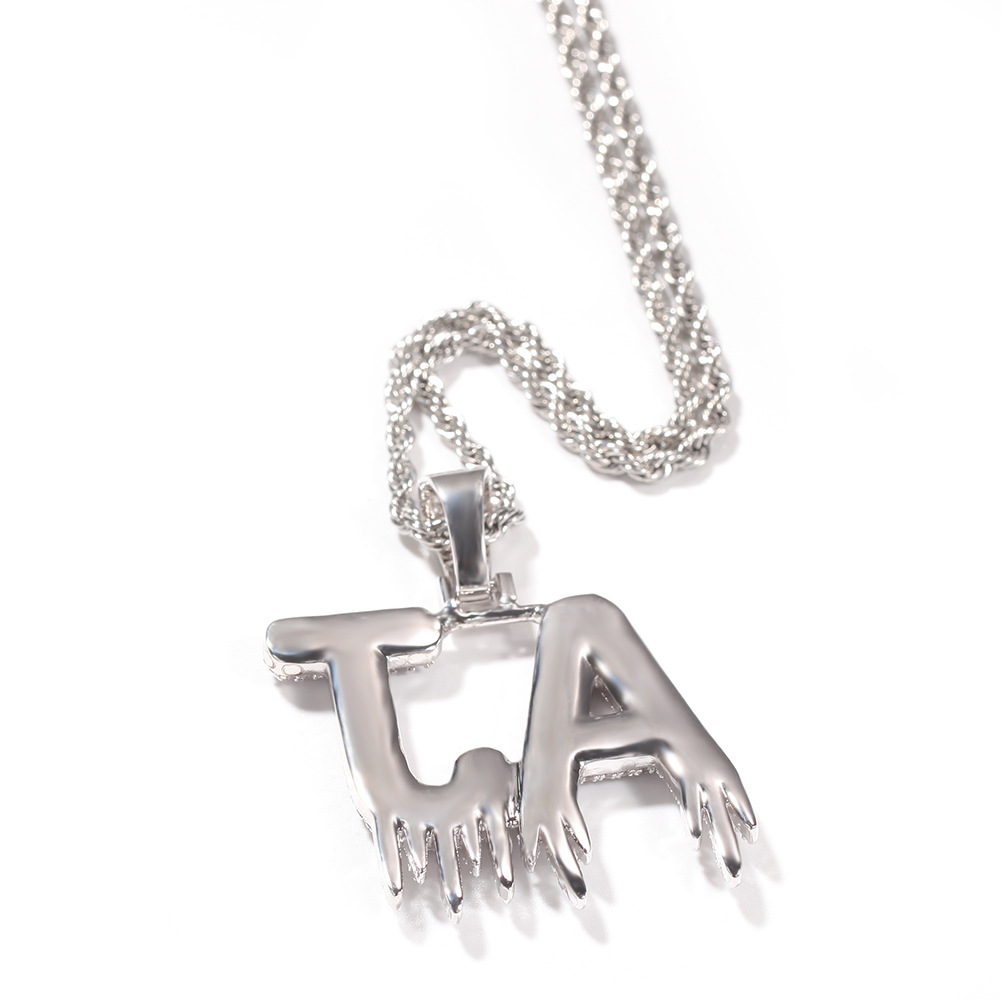 Custom TopBling A-Z Baguette Letters Ice Name Pendant Necklace Bling 18K Real Gold Plated Hip Hop Jewelry