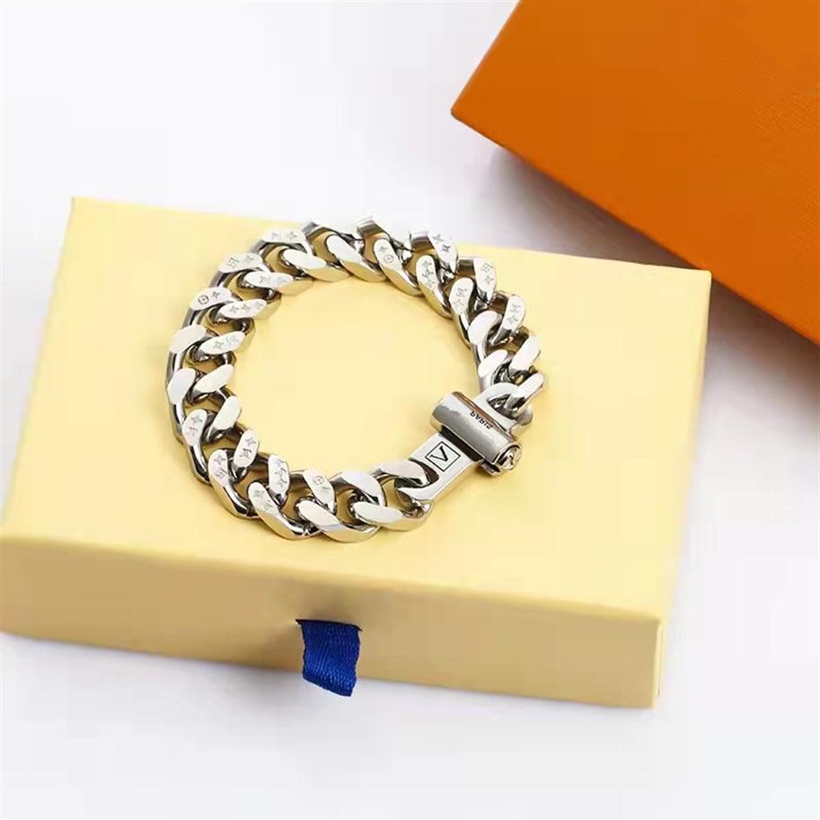 Street fashion L home Link Chain bracelet stainless steel shiny silver men and women couples party to send lover jewelry V-shaped desig189w