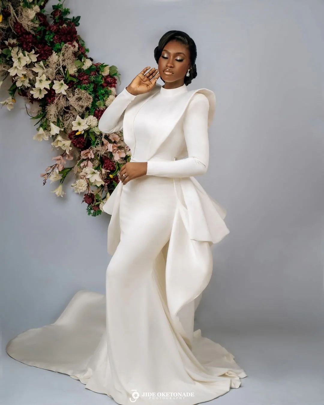 Modest High Neck Mermaid Wedding Dresses Muslim Long Sleeve Bridal Gowns With Detachable Train Vestido de novia