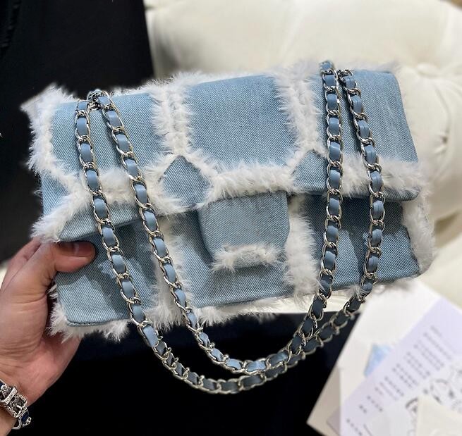 Denim Fluffy Tassel Flap Bags Womens Classic Faux Fur Silver Metal Hardware Chain Shoulder Crossbody Pluffy Purse Designer Large Capacity Handbags 25/30CM, Black
Denim Fluffy Tassel Flap Bags Womens Classic Faux Fur Silver Metal Hardware Chain Shoulder Crossbody Pluffy Purse Designer Large Capacity Handbags 25/30CM, Black