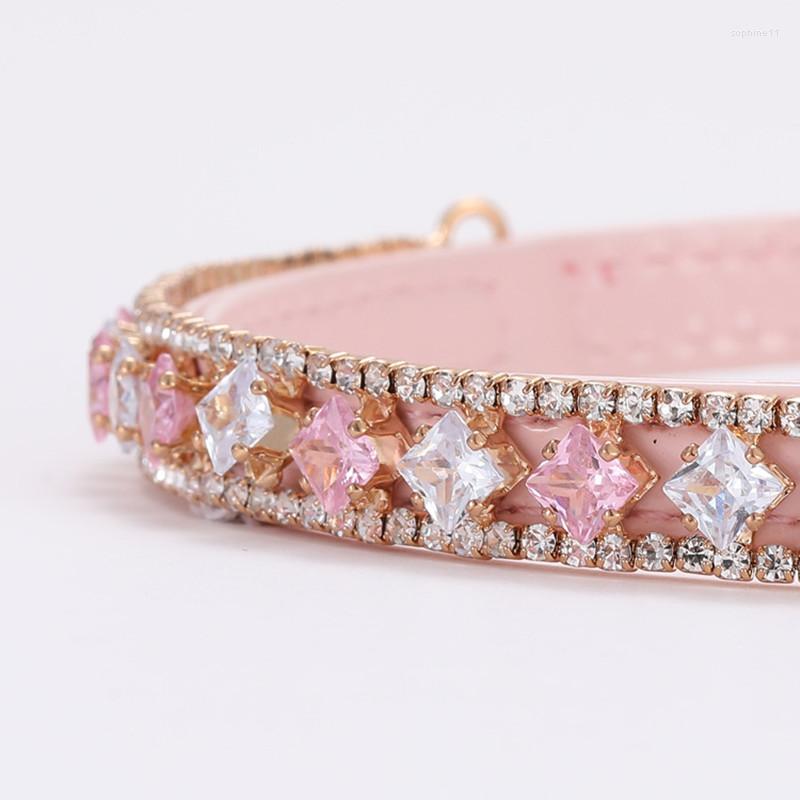 Dog Collars Cat Pearl With Crystal Rhinestone Necklace Adjustable PU Leather Neck Strap For Small Dogs Accessories