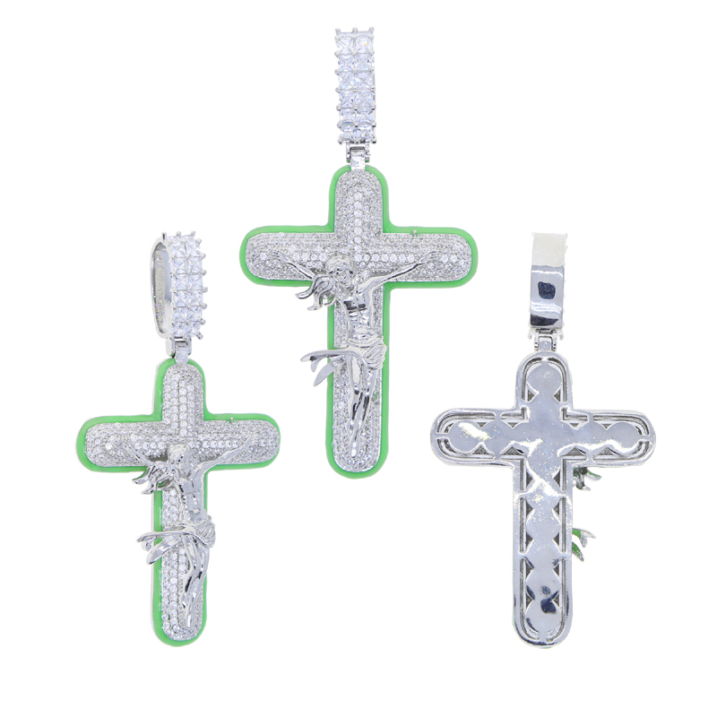 Hip Hop Cross Pendant Tennis Chain, 5A Zirconia Iced Out Bg Necklace, Men Women HipHop Jewelry