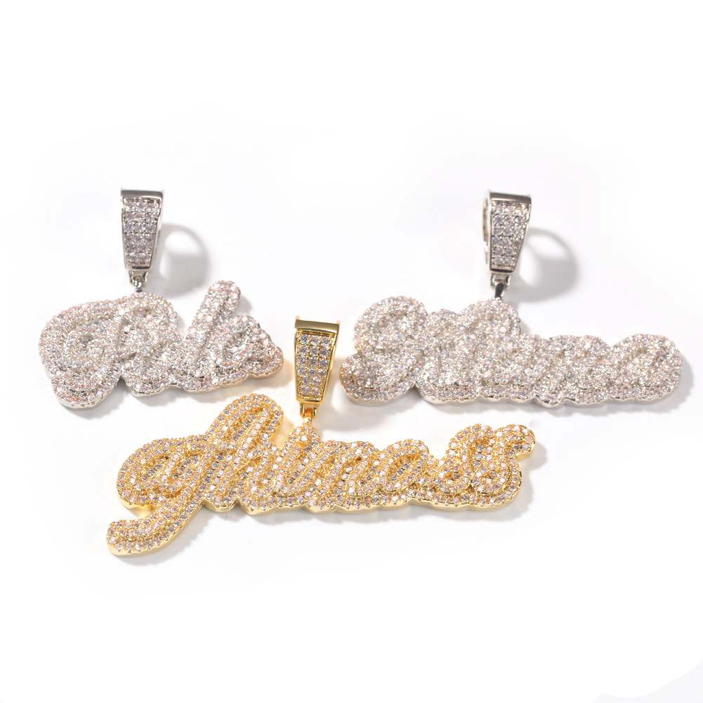 Hip Hop A-Z Custom Small Letters Pendant Necklace Bling T Zircon 18K Real Gold Plated Jewelry