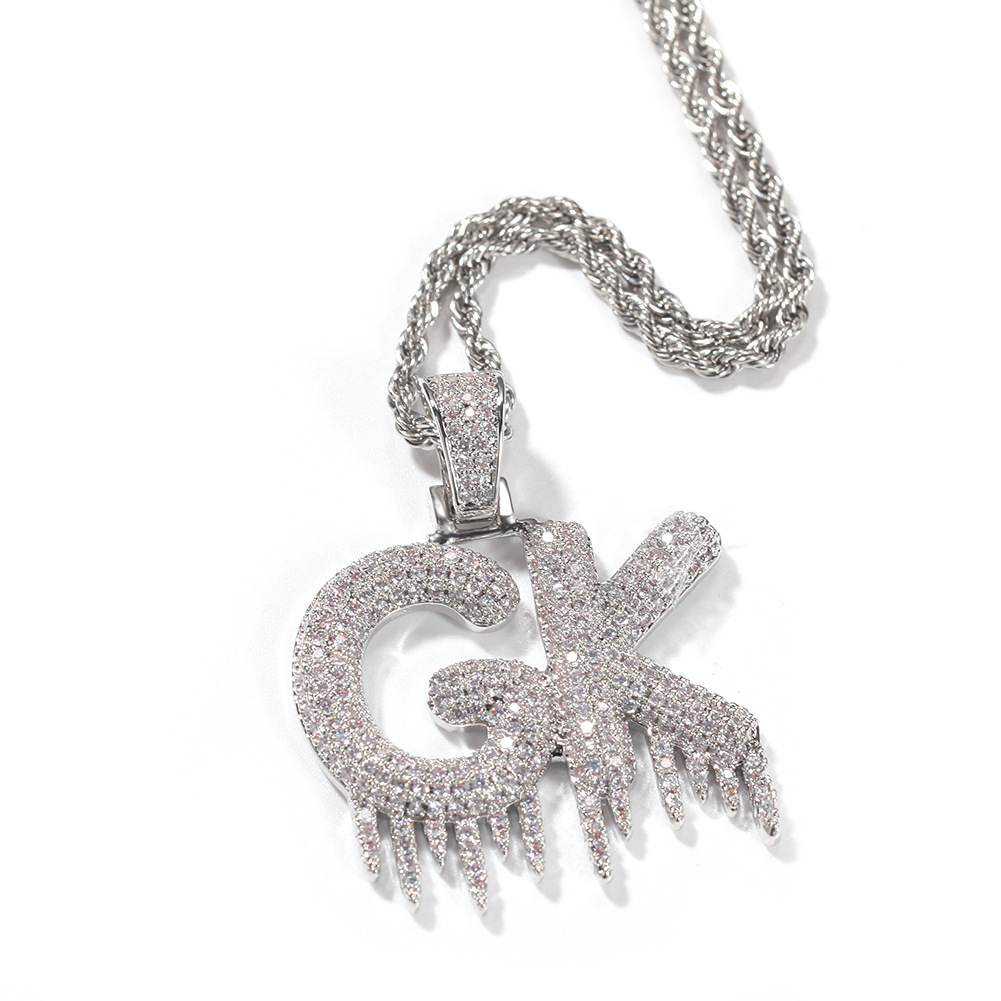 Custom TopBling A-Z Baguette Letters Ice Name Pendant Necklace Bling 18K Real Gold Plated Hip Hop Jewelry