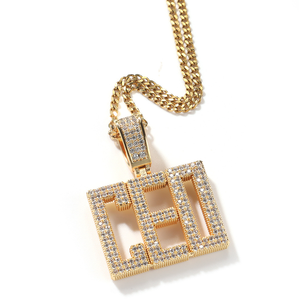 TopBling Hip Hop A-Z Custom Letters Pendant Necklace 5A Zircon 18K Real Gold Plated Jewelry