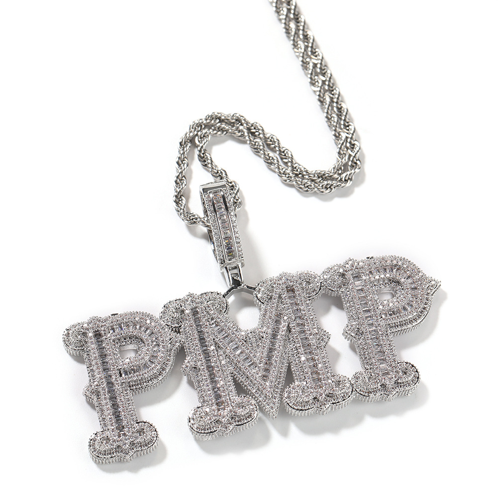 TopBg A-Z Custom Name Letters Pendant Necklace Iced Out Real Gold Plated Hip Hop Jewelry