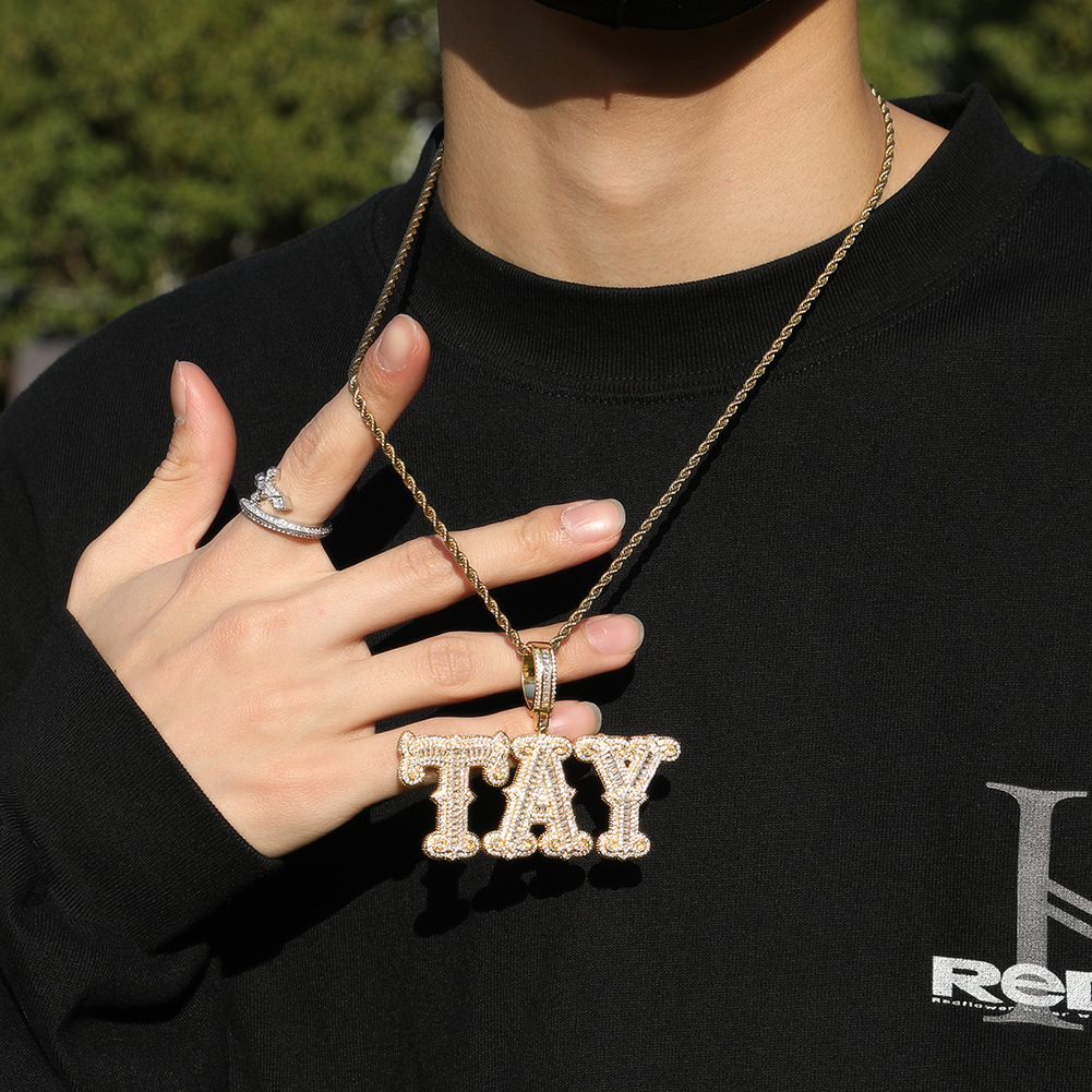 TopBg A-Z Custom Name Letters Pendant Necklace Iced Out Real Gold Plated Hip Hop Jewelry