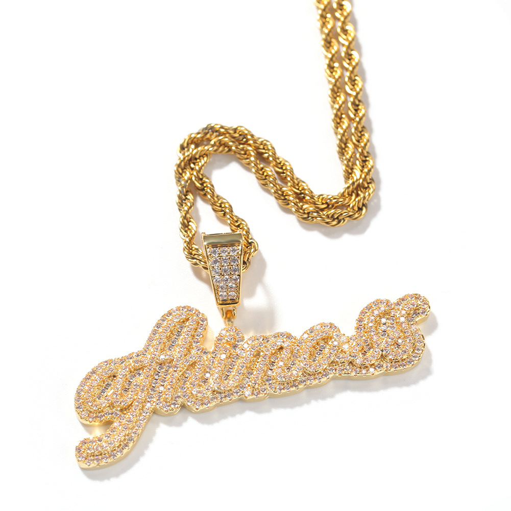 Hip Hop A-Z Custom Small Letters Pendant Necklace Bling T Zircon 18K Real Gold Plated Jewelry