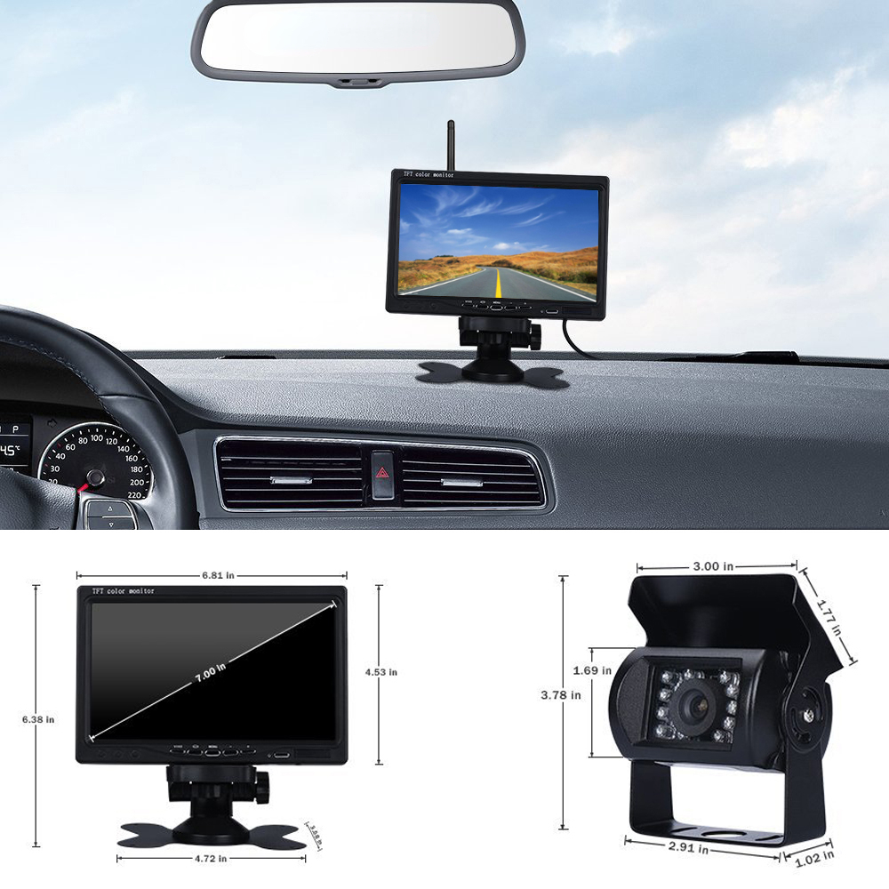 Wireless Reverse Reversing Camera 7 inch HD LCD Car Monitor for Truck Bus Caravan RV Van Trailer Vehicle Rear View Camera