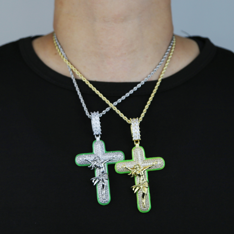 Hip Hop Cross Pendant Tennis Chain, 5A Zirconia Iced Out Bg Necklace, Men Women HipHop Jewelry