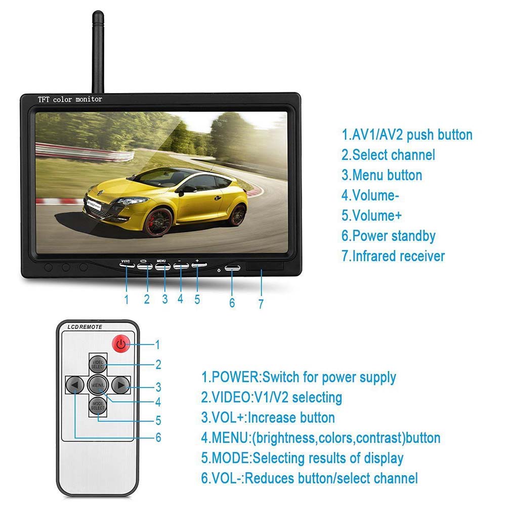 Wireless Reverse Reversing Camera 7 inch HD LCD Car Monitor for Truck Bus Caravan RV Van Trailer Vehicle Rear View Camera