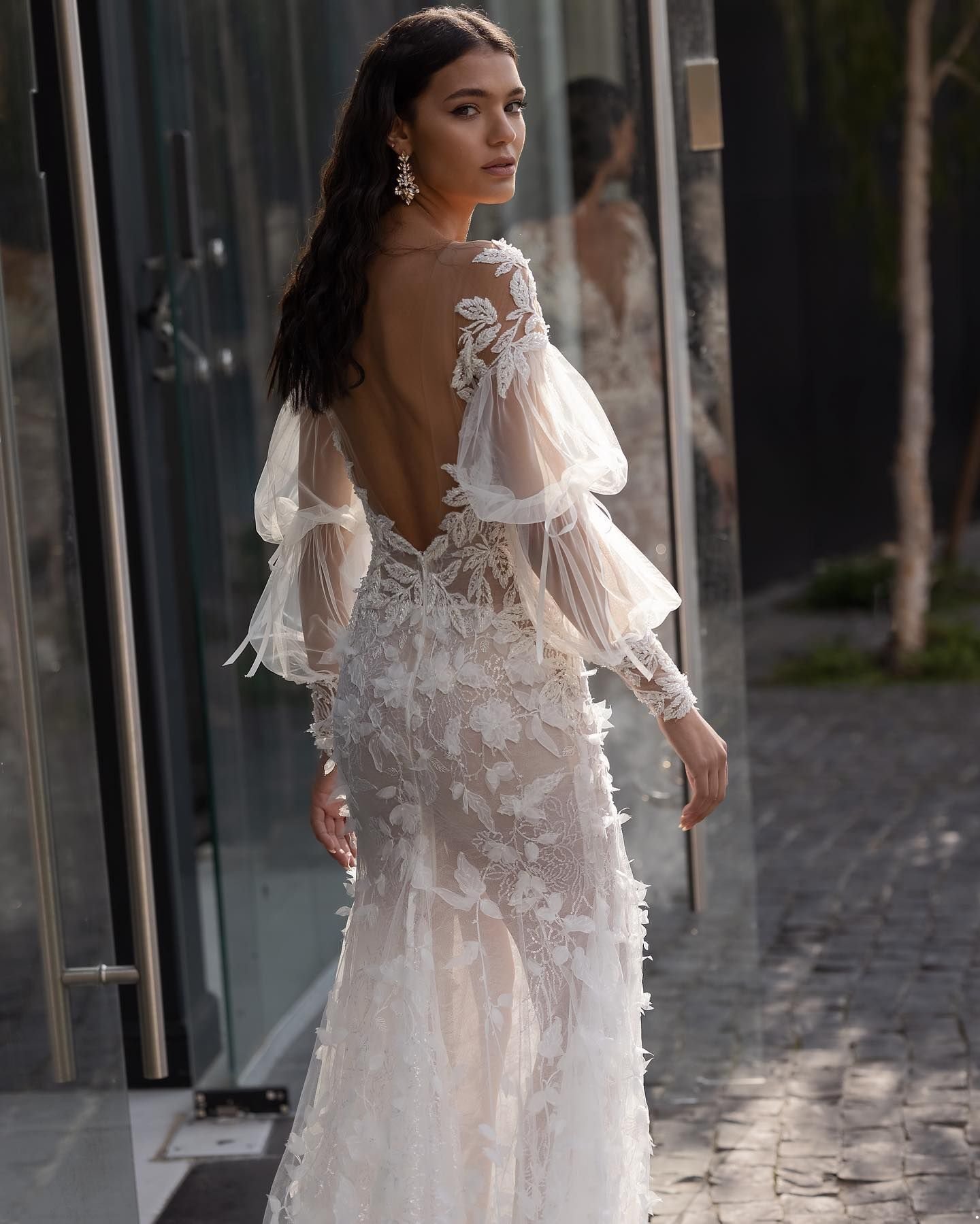 Backless Mermaid Lace Wedding Dress 3D ral Appliqued Long Sleeve Lian Rokman Bridal Gowns Custom Made robes de