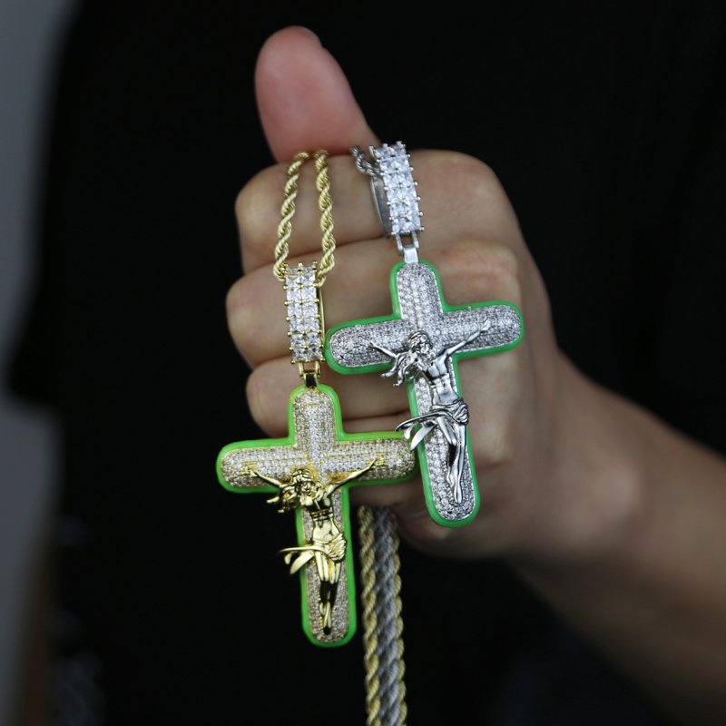 Hip Hop Cross Pendant Tennis Chain, 5A Zirconia Iced Out Bg Necklace, Men Women HipHop Jewelry