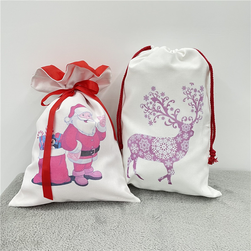 US warehouse sublimation Christmas Santa Sacks small middle Large double layer Christmas Polyester Canvas Gift Bag candy bags Reusable Personalized fo