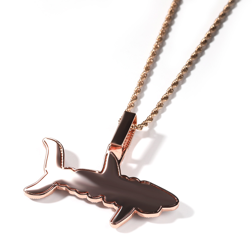 Hip Hop Shark Letters Pendant Necklace Jewelry for Women Men Real Gold Plated TopBling Zircon