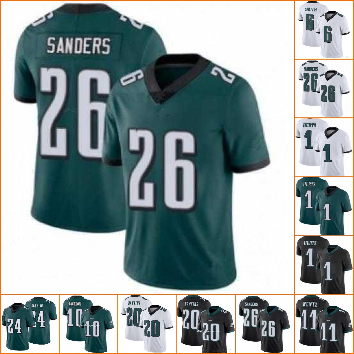 Jersey Wholesale Custom Football Men Philadelphia''Eagles'' 6 DeVonta Smith 26 Miles Sanders 20 Brian Dawkins 24 Darius Slay Jr. 1 Jalen Hurts, Color5
Jersey Wholesale Custom Football Men Philadelphia''Eagles'' 6 DeVonta Smith 26 Miles Sanders 20 Brian Dawkins 24 Darius Slay Jr. 1 Jalen Hurts, Color5