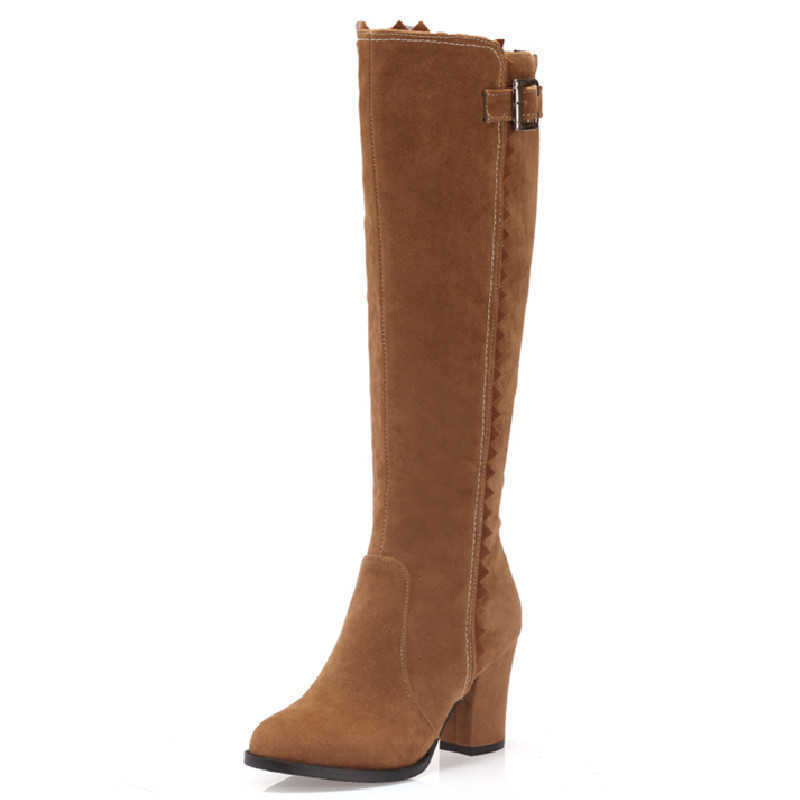 Boots Faxu Suede Knee High Boots Women Shoes Fashion Long Tall Boot Female Block High Heels Flock Brown Autumn Winter Shoes large Size J220923