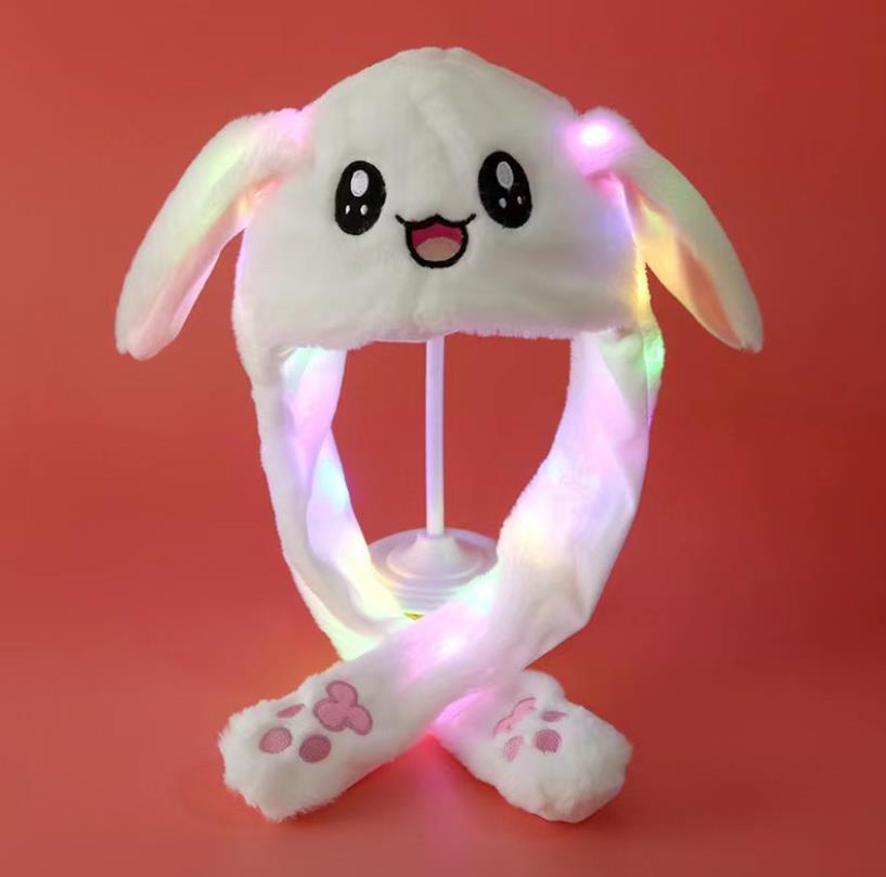 Light Up Wild Animal Plush Hat with Moving Ears Led Flashing Jumping Warm Cap Halloween Christmas Birthday Favor Fits Kids Adults