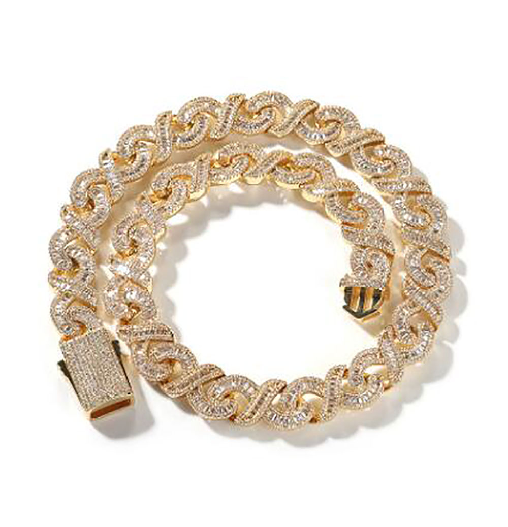 15MM Width Iced Infinity Link Chain Necklace 14K White Gold Plated Baguette Diamond Cubic Zirconia Jewelry 16inch24inch Cuban Cha