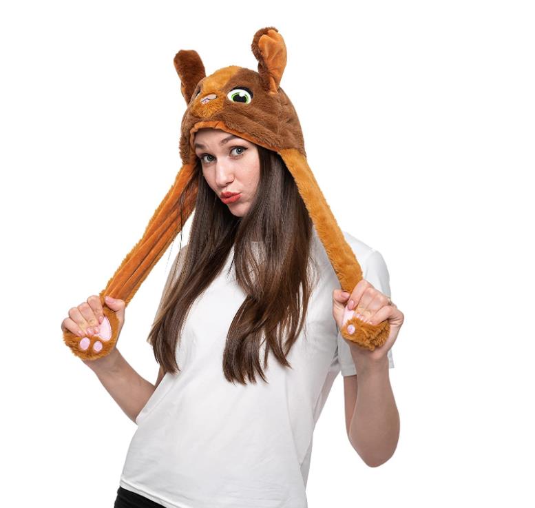 Light Up Wild Animal Plush Hat with Moving Ears Led Flashing Jumping Warm Cap Halloween Christmas Birthday Favor Fits Kids Adults