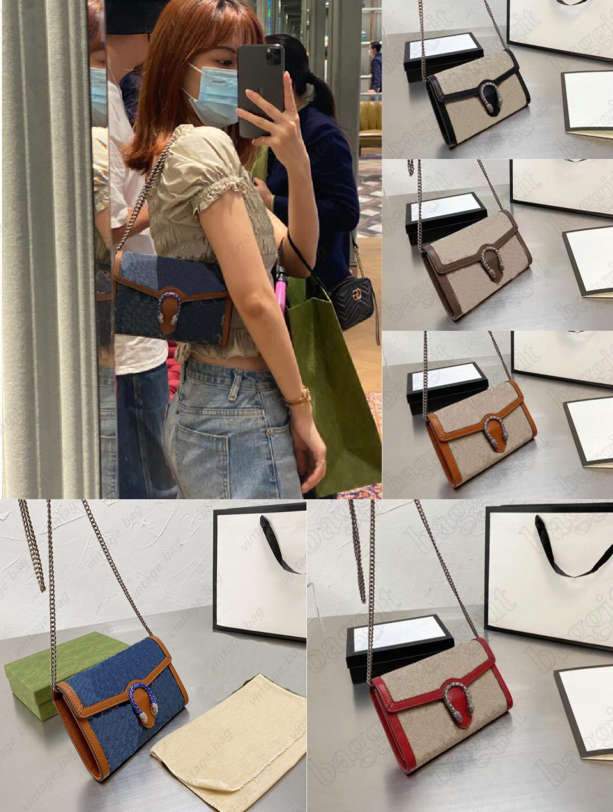 Cross Body Classical Dionysuss Mini Chain Shoulder Bag Women Designer Canvas Denim Purse Crossbody flap Vintage Handbag Tiger Head Snake Dia, Black 19cm
Cross Body Classical Dionysuss Mini Chain Shoulder Bag Women Designer Canvas Denim Purse Crossbody flap Vintage Handbag Tiger Head Snake Dia, Black 19cm