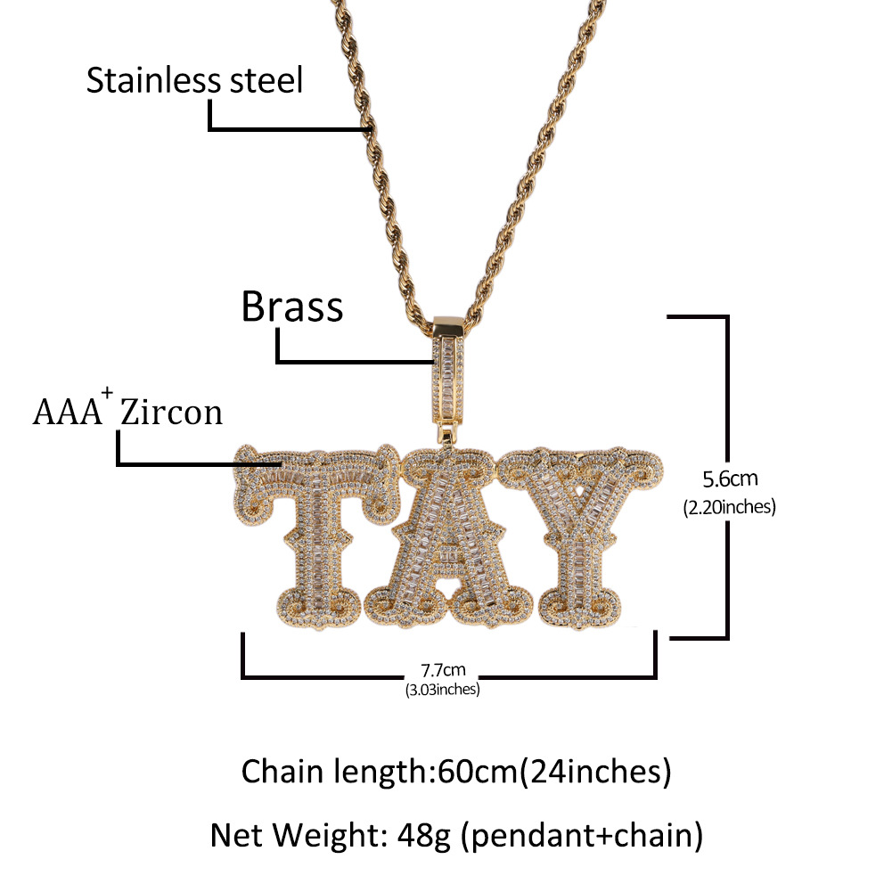 TopBg A-Z Custom Name Letters Pendant Necklace Iced Out Real Gold Plated Hip Hop Jewelry