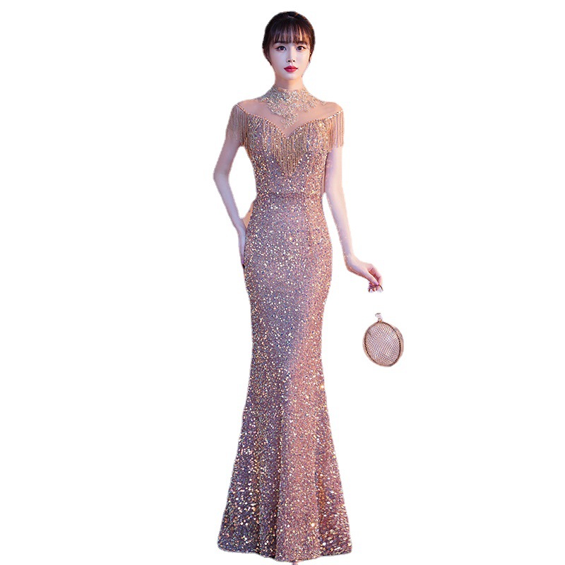 Sparkly Sequined Evening Dresses With Deep V Neck Pleats Long Sleeves Mermaid Prom Dress Dubai African Party Gown