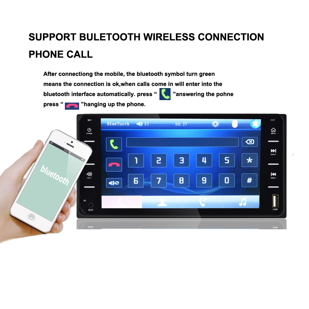 Car Audio MP5 DVD Player For Toyota Corolla 2 Din Touch Screen Android Or IOS MirrorLink Bluetooth 7" Universal FM Microphone Mp5