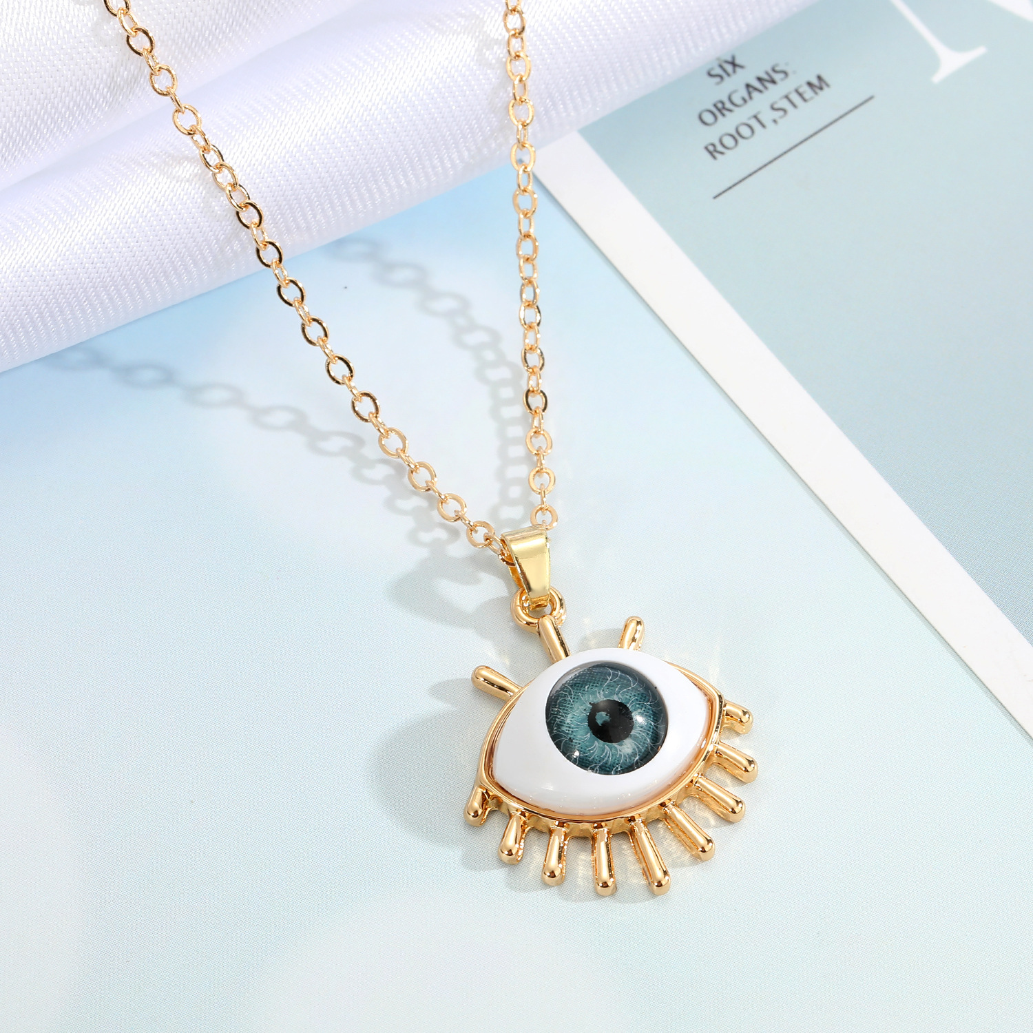 Resin Evil Eye Pendant Necklaces For Women Gift Jewelry Colored Eyelash Turkish Blue Eye Sweater Clavicle Chain Necklace