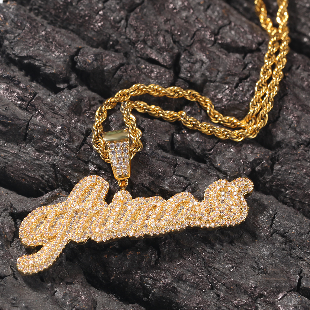 Hip Hop A-Z Custom Small Letters Pendant Necklace Bling T Zircon 18K Real Gold Plated Jewelry