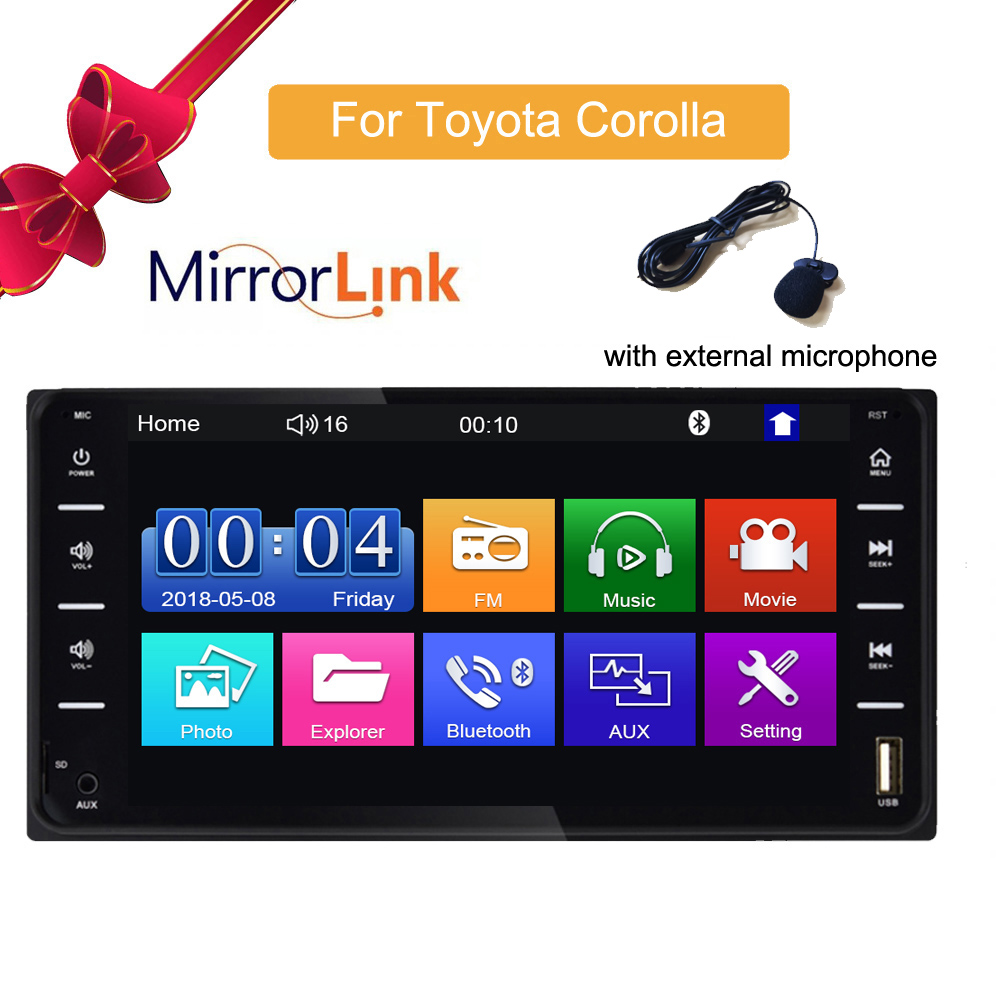 Car Audio MP5 DVD Player For Toyota Corolla 2 Din Touch Screen Android Or IOS MirrorLink Bluetooth 7" Universal FM Microphone Mp5