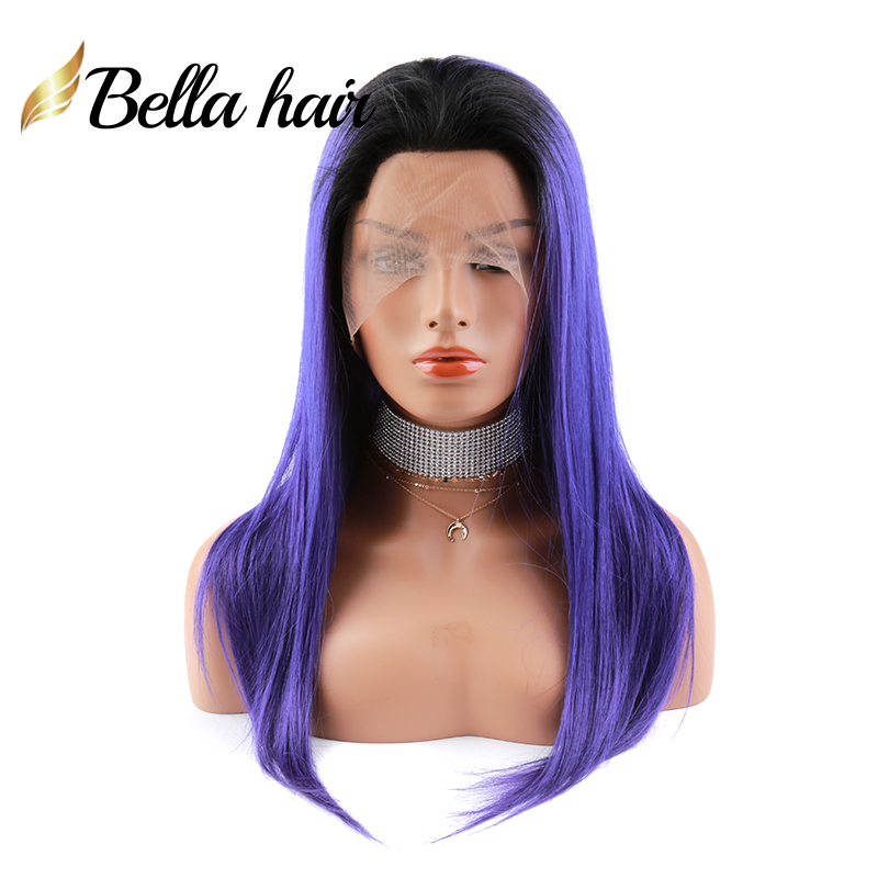 Full Lace Wigs Human Hair Colored Wig With Dark Root 1b Pink 99J Purple Burgundy Wine Red Grey Silky Straight Transparent Wigs 12-24 inch Bella Hair L