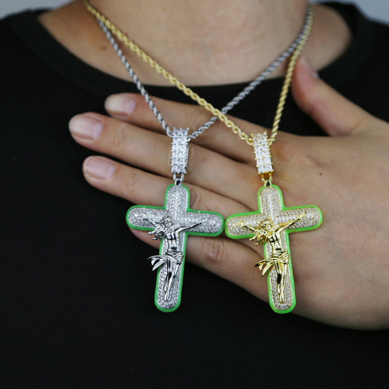 Hip Hop Cross Pendant Tennis Chain, 5A Zirconia Iced Out Bg Necklace, Men Women HipHop Jewelry
