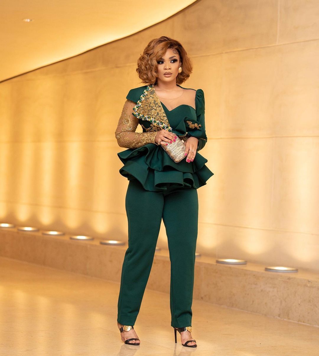 Lace stain Jumpsuits Prom Dresses Hunter Green Arabic Aso Ebi Peplum Beaded Crystals Evening Second Reception Pant Suit Gown