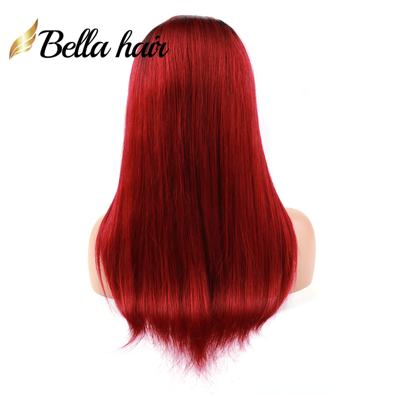 Full Lace Wigs Human Hair Colored Wig With Dark Root 1b Pink 99J Purple Burgundy Wine Red Grey Silky Straight Transparent Wigs 12-24 inch Bella Hair L