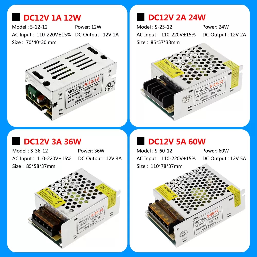 Lighting Transformers AC110V 220V to DC12V Power Supply Adapter 1A 3A 5A 8A 10A 15A 20A 25A 30A 40A 50A LED Strip Switch Driver