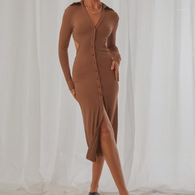 Casual Dresses Women Solid Color Button Hollow-out Dress Fashion Long Sleeve Deep V-neck Front Split For Spring Fall, Auburn
Casual Dresses Women Solid Color Button Hollow-out Dress Fashion Long Sleeve Deep V-neck Front Split For Spring Fall, Auburn