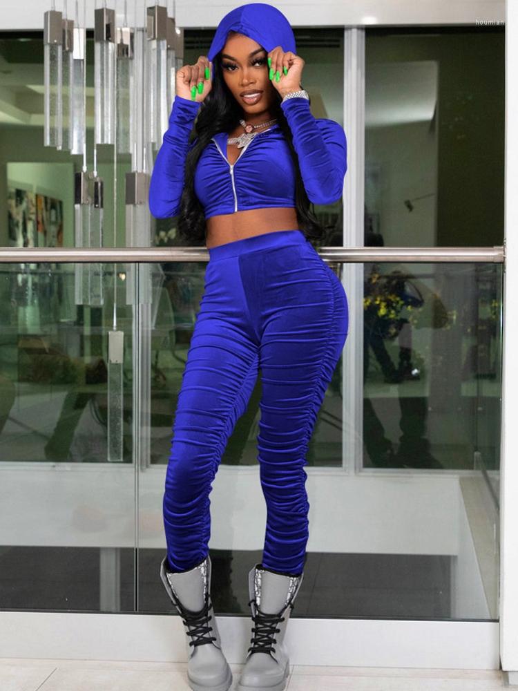 Women's Two Piece Pants Autumn Winter Set Women Tracksuit Zipper Hooded Collar Tops And Suits Fashion Patchwork Outfits