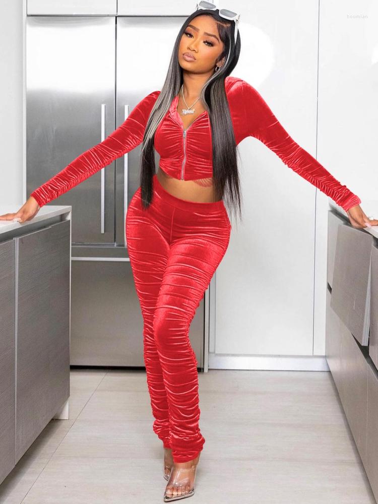 Women's Two Piece Pants Autumn Winter Set Women Tracksuit Zipper Hooded Collar Tops And Suits Fashion Patchwork Outfits